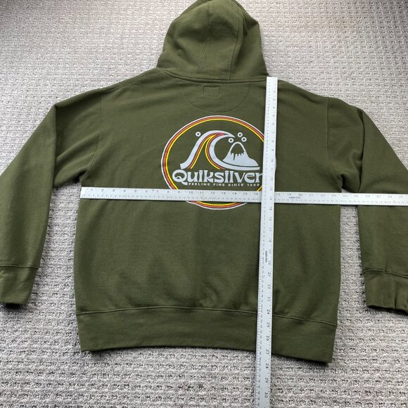 Quiksilver Hoodie Sweater Men Large L Olive Green Pull Over Hooded Activewear - Picture 7 of 9